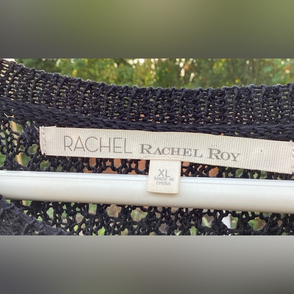 Rachel Roy black open knit sweater with vegan leather detail.  XL - Picture 5 of 9